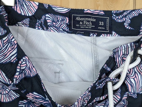 Abercrombie & Fitch Seashell Board Shorts Mens Size 33 Navy 7" Inseam Trunks - Picture 6 of 11