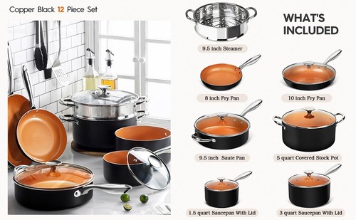 MICHELANGELO 12 piece Pots and Pans PFOA-Free Nonstick Ceramic Coating - 第 3/10 張圖片