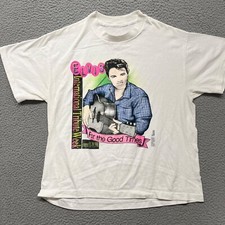 Vtg Elvis Presley Shirt Adult XL White Graphic 1990 Single Stitch King of Rock