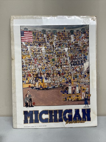 Vintage 1986 Michigan Wolverines Basketball John Holladay 18 x 24 Cartoon Poster