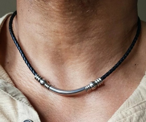 Mens leather braid Necklace, stainless steel,Hand Made in 4 Colours of leather - Picture 7 of 9