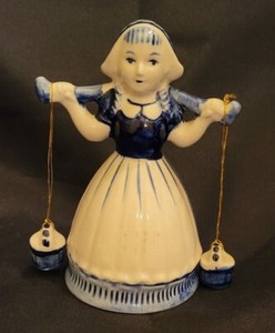 Vintage Delft Milk Maiden Table Bell Porcelain - Blue/White
