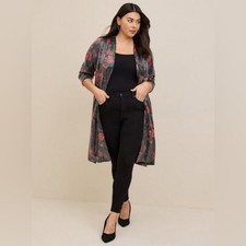 Torrid Kimono Sequin Velvet Maxi Black Floral Longline Lined Pockets Size 4x/26