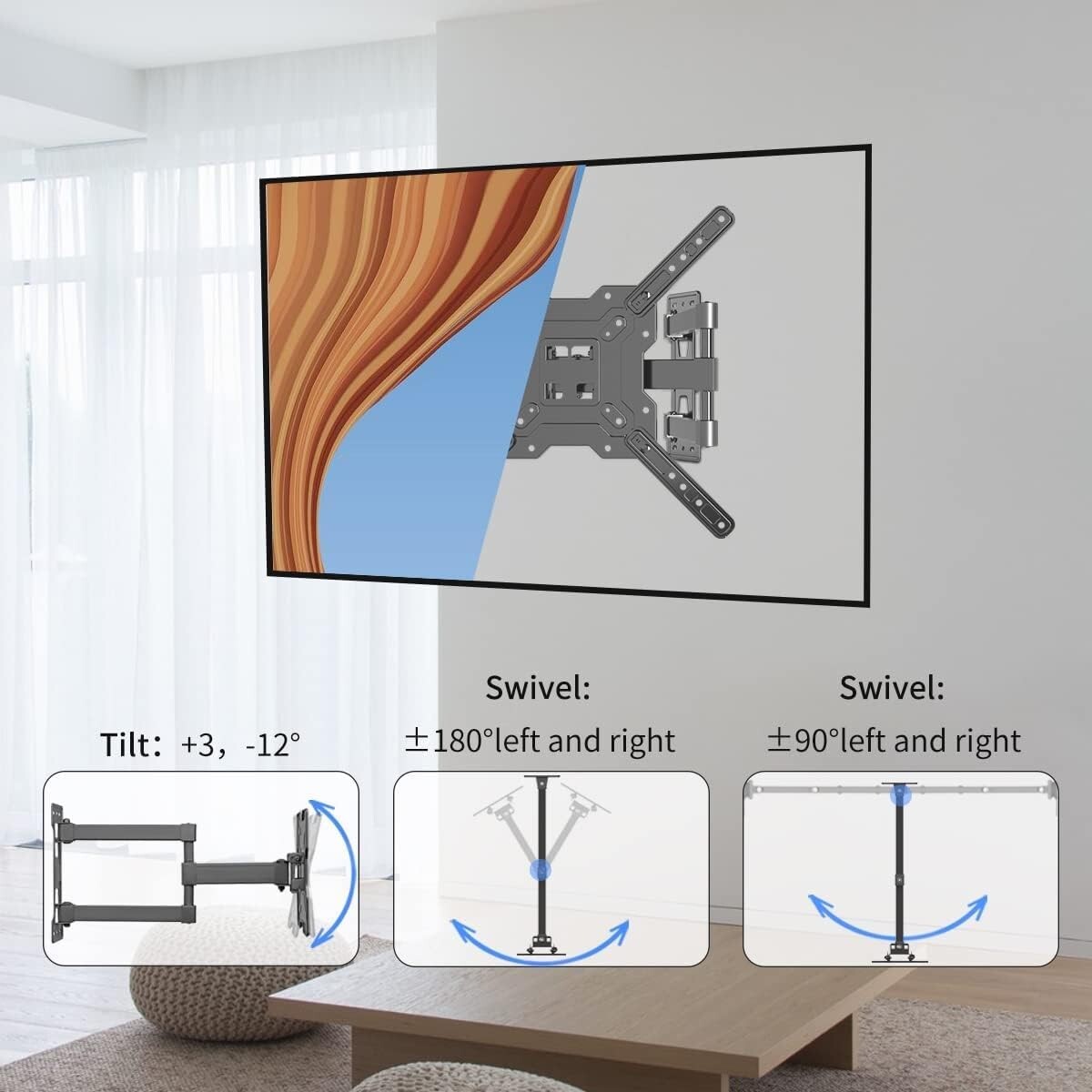 TV Wall Mount Swivel & Tilt Full Motion for Most 23-55" TV, max VESA 400x400mm