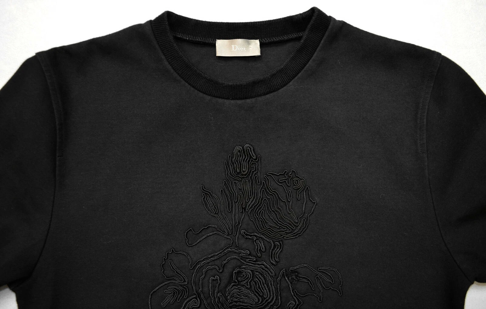 Felpa elastica C0 CHRISTIAN DIOR nera ricamata floreale taglia XXS