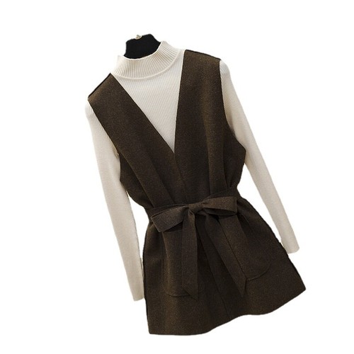 Ladies Vest Waistcoat Long Tank Tops Gilet Pullover Belt Sleeveless V-neck Retro - Picture 3 of 16