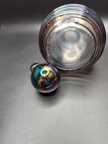 Amerikanische Kunst Glas Gewinde irisierende Cruet Öl Dekanter Cruet mit Stopfen 7"h - Bild 8 von 8