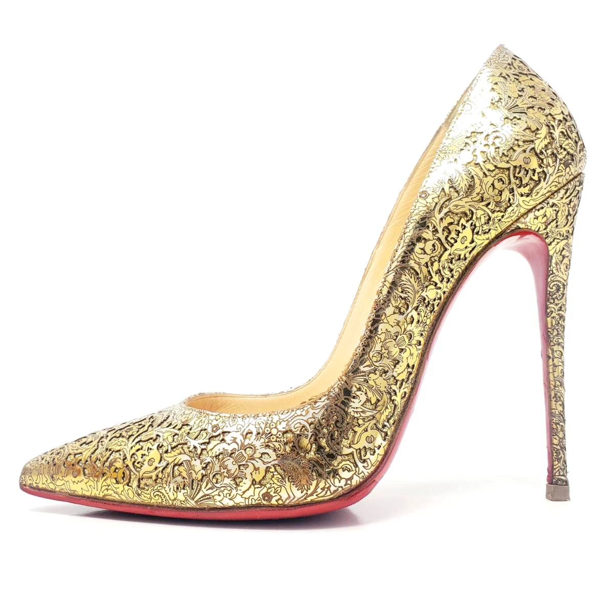 Christian Louboutin So Kate Rococo Heels Gold Laser Cut Leather