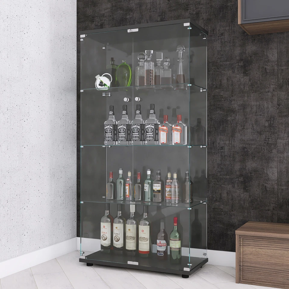 64" Glass Display Cabinet 4 Shelves Floor Standing Curio Bookshelf 4-Tier 2 Door - Image 4 of 4