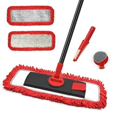 Floor Mop Dry Wet Flat Dust Mops With Microfiber & Chenille Pads For Hard Wood L