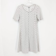 T by Talbots Chevron Striped Short Sleeve T Shirt Dress Gray White Women's Small