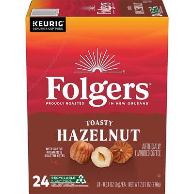Folgers Toasty Hazelnut Artificially Flavored Coffee,Keurig K-Cups, 24 Count Box