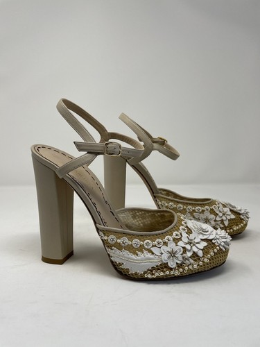 MARCHESA Heels Women 40 US 9 Nude Embroidered White Applique Floral Bridal - Picture 8 of 17