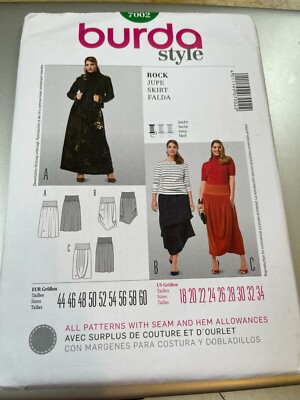 Burda Style Pattern 7002 Ms Skirts w/Yoke - Length~Drape~Wrap Opts Sz 18-34 