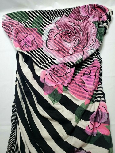 FANG Ladies Sz S Tube Top Bandeau Top Floral Striped Pink Black White - Picture 3 of 8