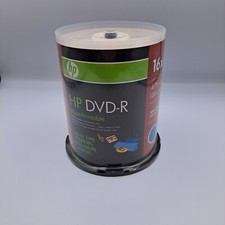 100 HP DVD-R DVD 16X Blank 4.7GB White Inkjet Printable Disc Spindle Cake Box