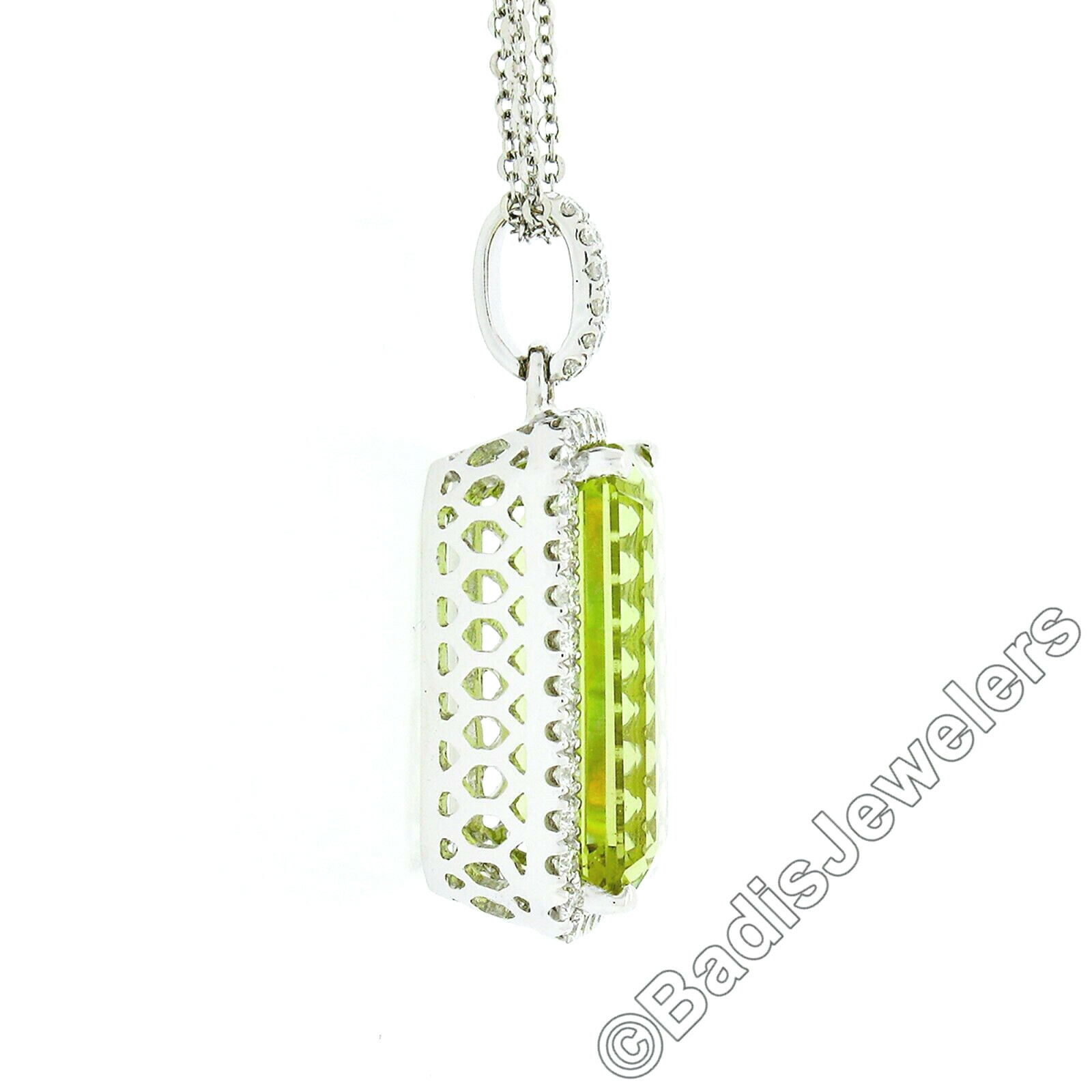 18K White Gold Rectangular Lemon Quartz Diamond E… - image 5