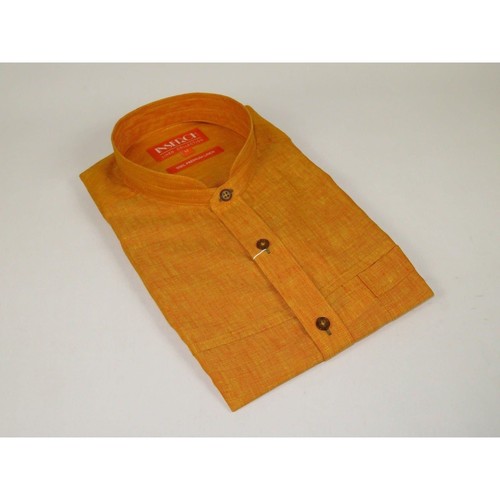 Mens INSERCH linen Shirt Banded Chinese Collar Sleeves-Less SS719 Sunburst - Picture 4 of 20