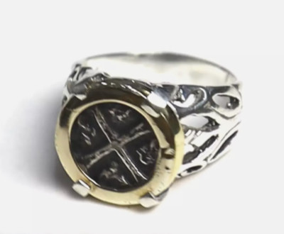 ATOCHA SPAIN COLONIAL PIRATE SHIP WRECK COIN .925 STERLING SILVER RING  #7 free