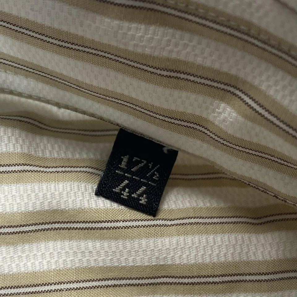 Camisa Corneliani Para Hombre 17.5 44 Beige Blanco Rayas Manga Larga Puños Franceses Italia Foto 4 de 4