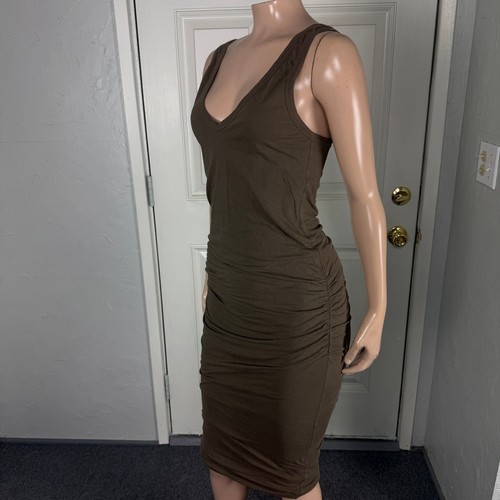 Standard James Perse Women's Dress 2 Medium Career Ruched Cotton Racerback C3-4 - Picture 3 of 9