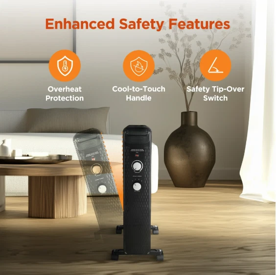 1500W Mainstays Mechanical Oil Filled Electric Radiator Space Heater Black White - Image 2 of 4