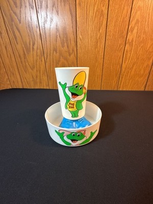 1981 Kellogg's Dig 'Em Sugar Smacks Vintage Plastic Footed Cup and Bowl Set