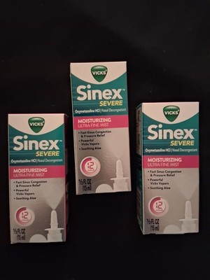 THREE  Vicks Sinex Severe Moisturizing Nasal Spray 1/2 oz Exp 2027