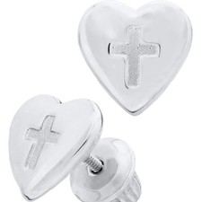 Sterling Silver Heart with Cross Baby Studs