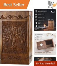 Handcarved Wooden Cremation Urn for Ashes 250L Capacity Decorative Funeral