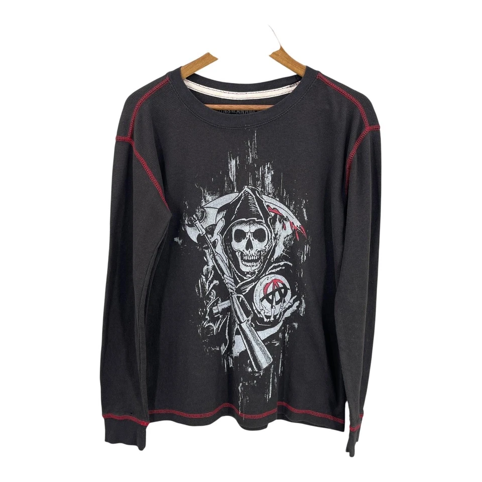 Sons Of Anarchy Thermal Shirt Men Grim Reaper Skull Distressed Red Stitch Size M - Image 3 of 4