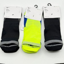 Nike Spark Socks (3 PAIRS) No-Show, Cushioned, 10-11.5 Mens 2 Black, 1 Yellow