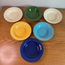 Fiesta Deep Plate Set of 6 Vintage Original Colors MCM Dinnerware Rimmed Bowl