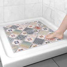 Square Shower Mat Non Slip: 24x24 Inch Shower Floor Mat with Drain Hole in Mi...