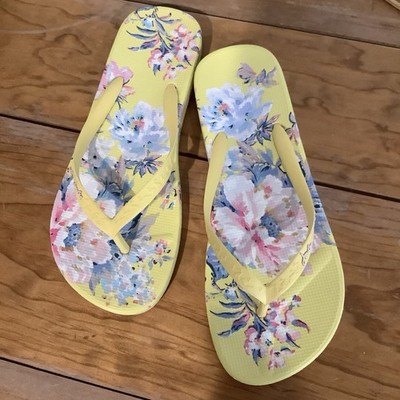 Joules Women s Flip Flops Beach Summer Sandals Yellow Floral U.S. Size 8 New