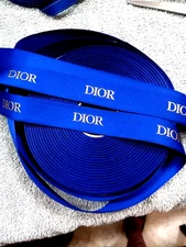 Authentic DIOR DESIGNER Ribbon Blue Satin w/Gold~SOLD BY THE YARD