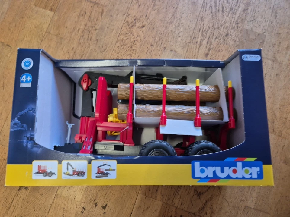 Bruder 02252 Forestry Trailer with Crane, Grapple & 4 Logs 1:16 scale toy farm - Image 3 of 4