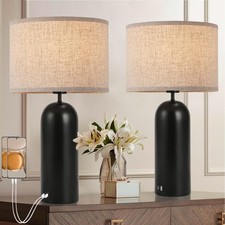 Black Cream Table Lamps Set of 2 - 3-Way Dimmable with USB A C Ports - Modern...