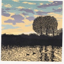 River Brue, lino-cut print