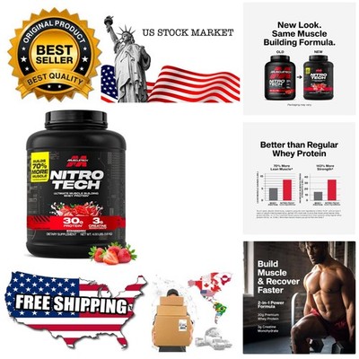 Whey Protein Powder Strawberry, 4 Pound - Nitro-Tech Ultimate Muscle Building...