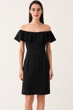 Banana Republic Silk Ruffle Mini Dress 2 Black Off Shoulder Coquette Classic