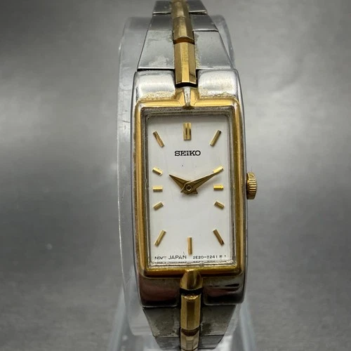 Seiko Tank Watch Women 13mm White Dial two Tone Rectangle 2E20-0AY0 New Battery5