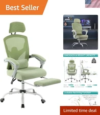 Luxurious Office Chair with Adjustable Footrest and Headrest - Light Green
