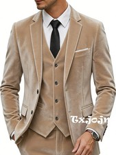 Velvet Elegant Man Suit Set 3Pcs Host Costumes Warm Long Sleeve Tuxedo For Party