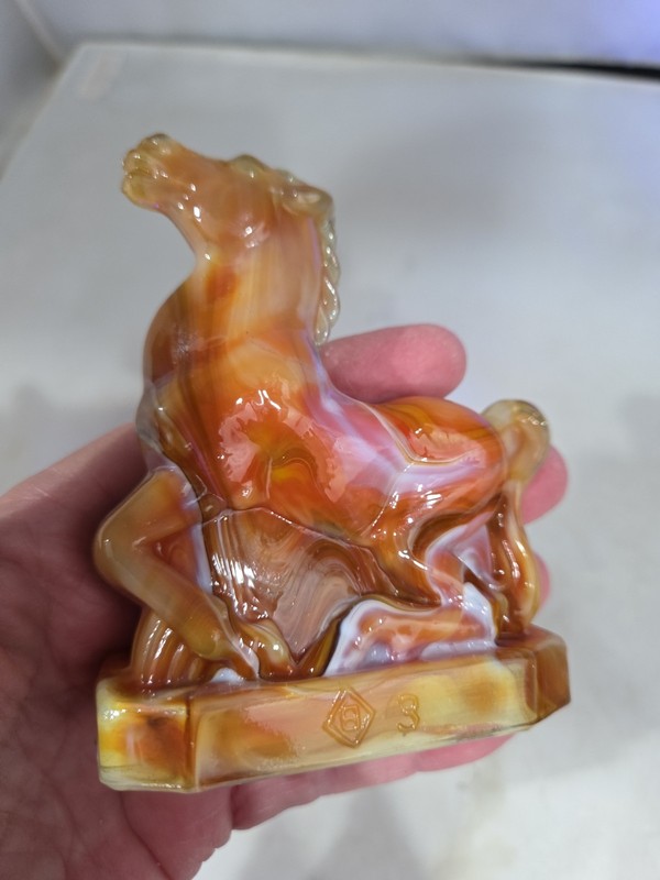 Boyd Glass Joey Horse September Swirl Tan White Swirl Glass RARE