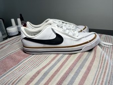 Nike Court Legacy White Black Tan Leather Low Top Boys Size 6Y women's 7.5-8