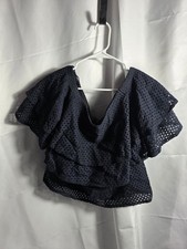 Women's Banana Republic Eyelet Ruffle Blouse navy and Black Size S cottagecore