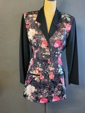Scarlett Vintage 80s Longline Black With Pink Roses Unlined Jacket Size 6