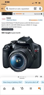 Canon EOS Rebel T7 DSLR Camera 18-55mm Lens Wi-Fi 24.1MP DIGIC 4+ Full HD