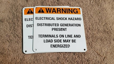 Warning Electrical Shock Hazard Distributed Generation 4'' x 4'' Metal embossed